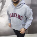 Oversize Harvard Baskılı Kapüşonlu Sweatshirt