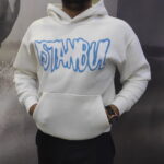 Oversize İstanbul Baskılı Kapüşonlu Sweatshirt Beyaz