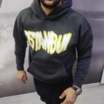 Oversize İstanbul Baskılı Kapüşonlu Sweatshirt Siyah-Sarı